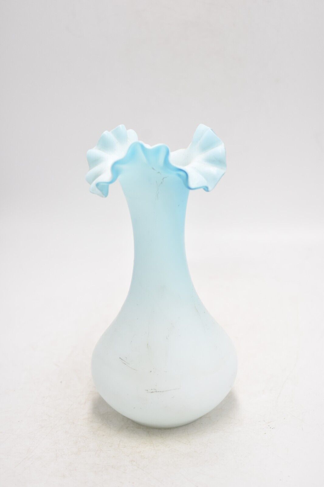 Vintage Spanish Fenton Ruffle Milk Glass Aqua Blue Vase 17cm