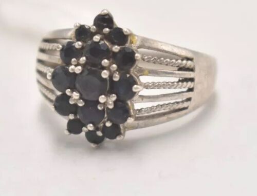 Vintage Sterling Silver 925 and Black Onyx Cluster Ring - Size U