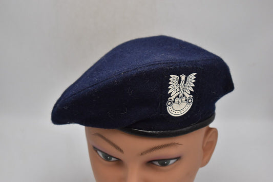 Vintage Polish Army Dark Blue Beret Flash Engineers – Size 54