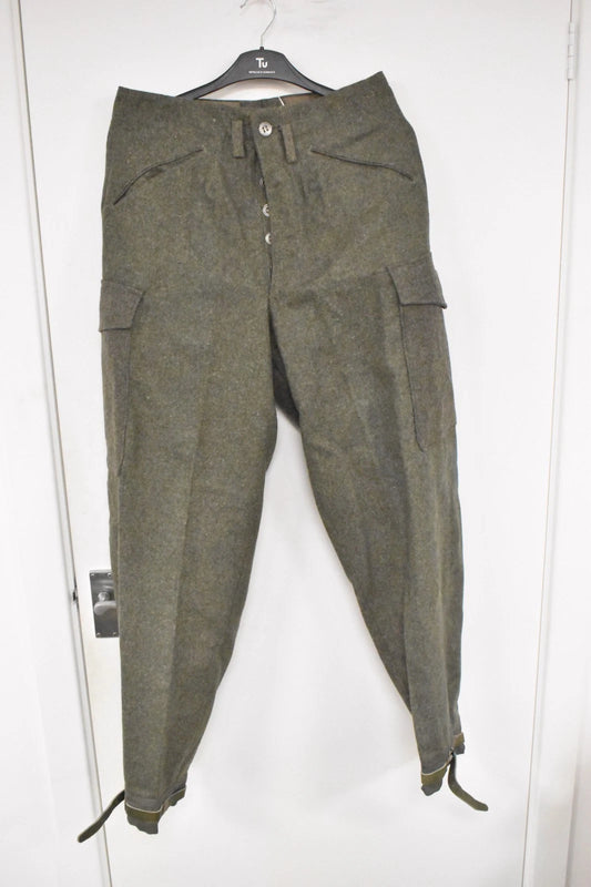 Swedish Army WWII Grey Wool Field Trousers 1940 Leather Straps Military Vintage
