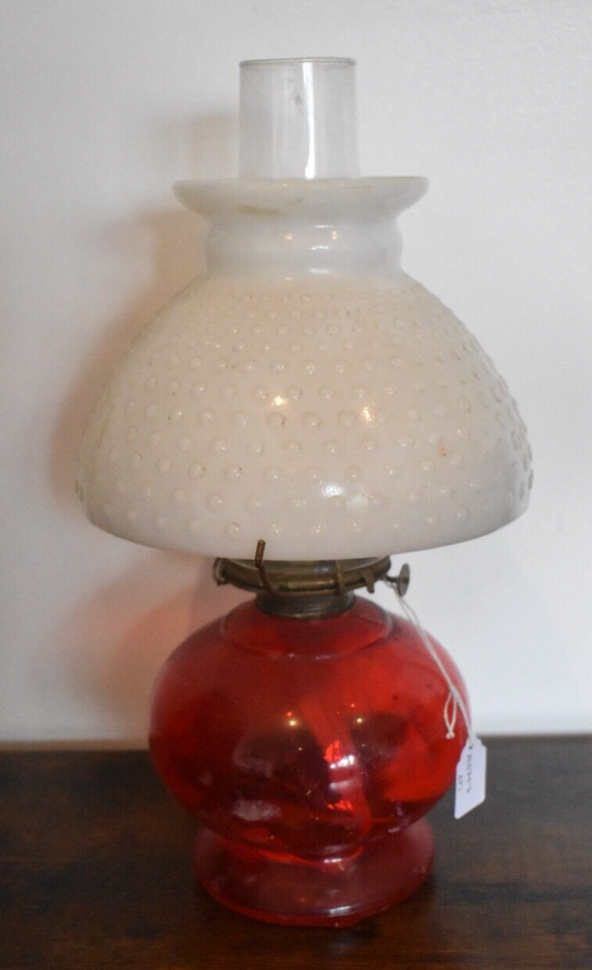 Vintage P&A Risdon Oil Lamp with Eagle Burner USA Ruby Red Glass and White Shade