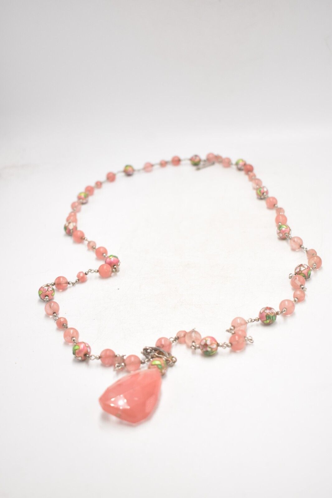 Vintage Cloisonné & Cherry Quartz Beaded Pendant Necklace – SR China