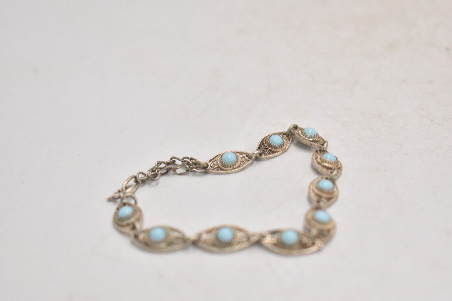 Vintage Silver Metal & Turquoise Boohoo Style Bracelet – 18cm