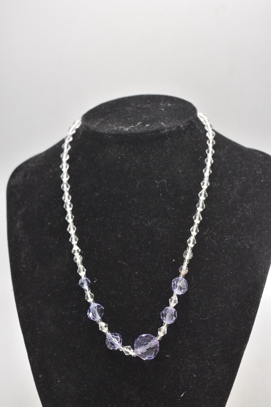 Vintage Crystal & Purple Amethyst Graduated Faceted Necklace - 42cm