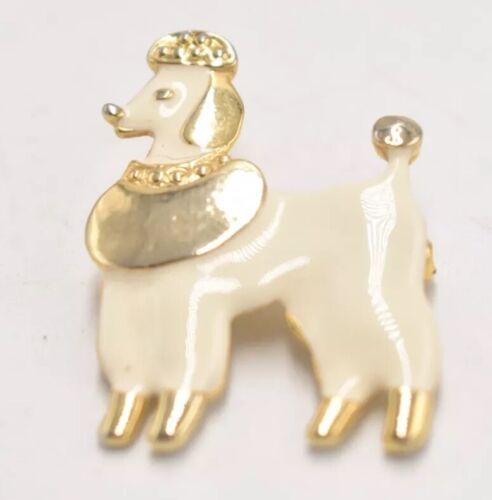 Vintage Poodle Dog Brooch – Cream & Gold Tone Women's Jewellery, 4cm