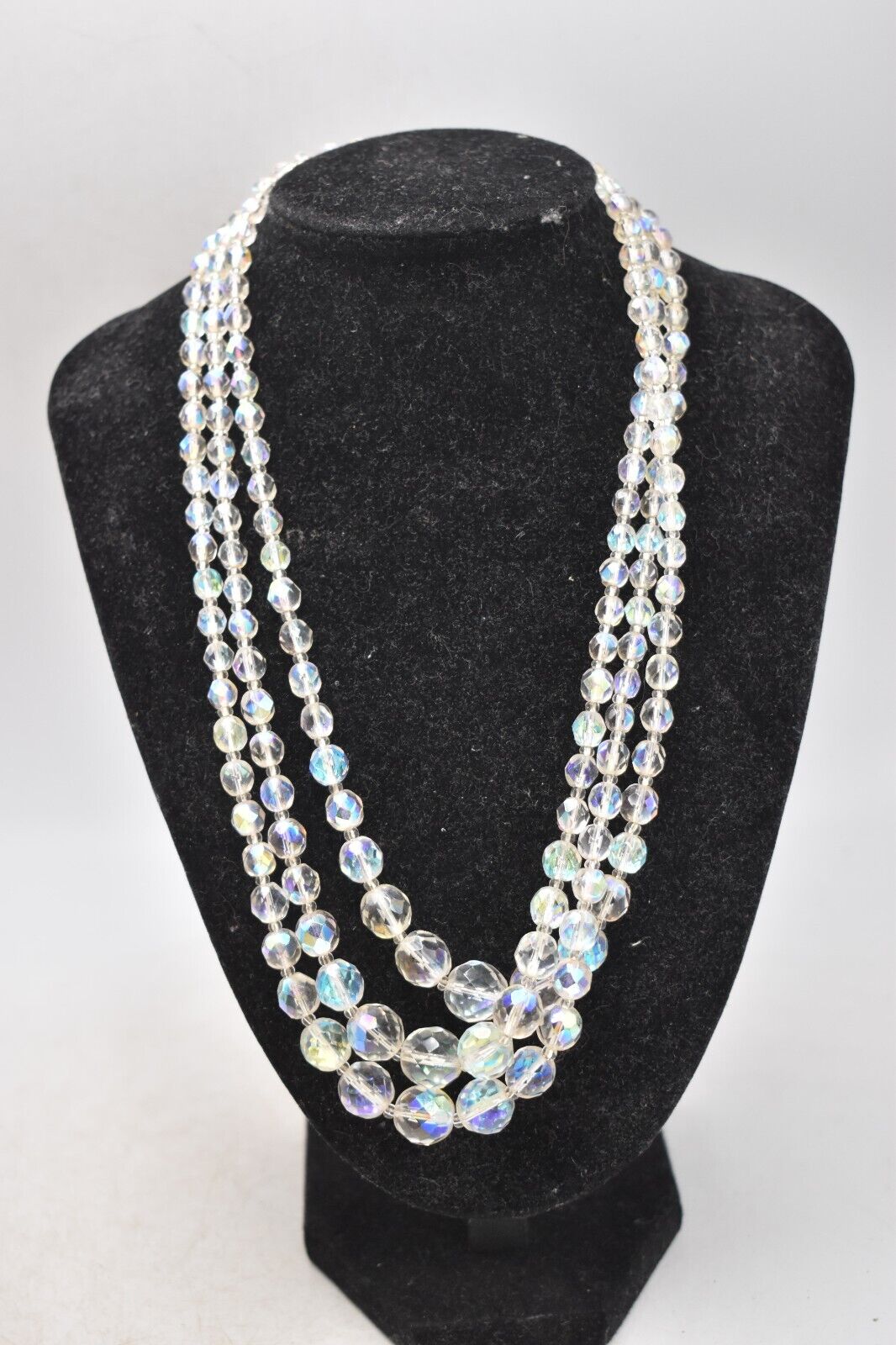 Vintage Exquisite Aurora Borealis Crystal Glass 3-Strand Choker Necklace – 1950s