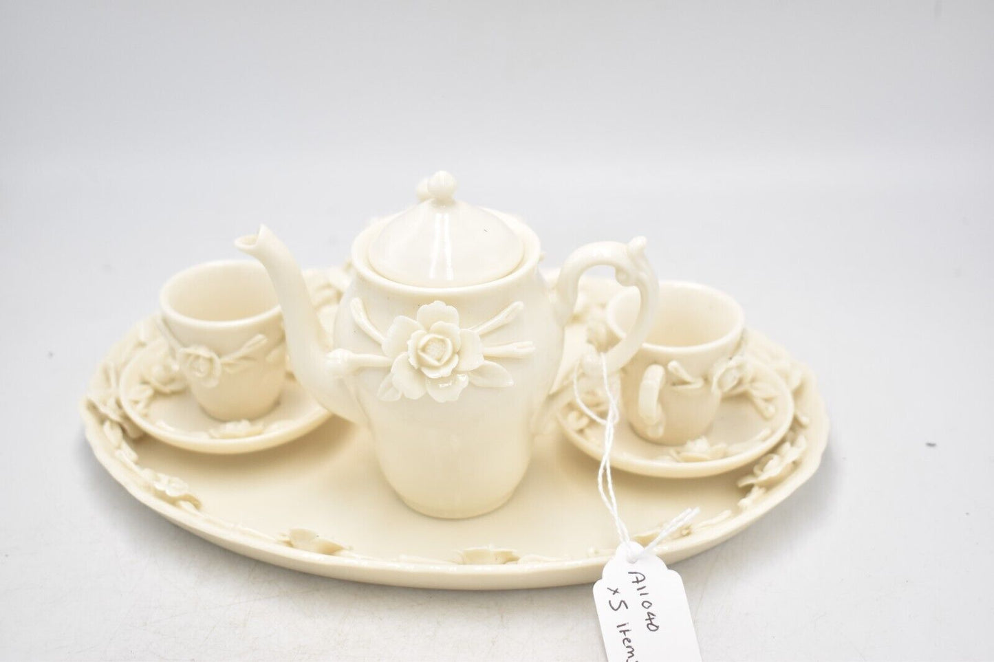 Vintage Miniature 3D Rose Cream Teapot Tea Set - Decorative Collectible - 10cm