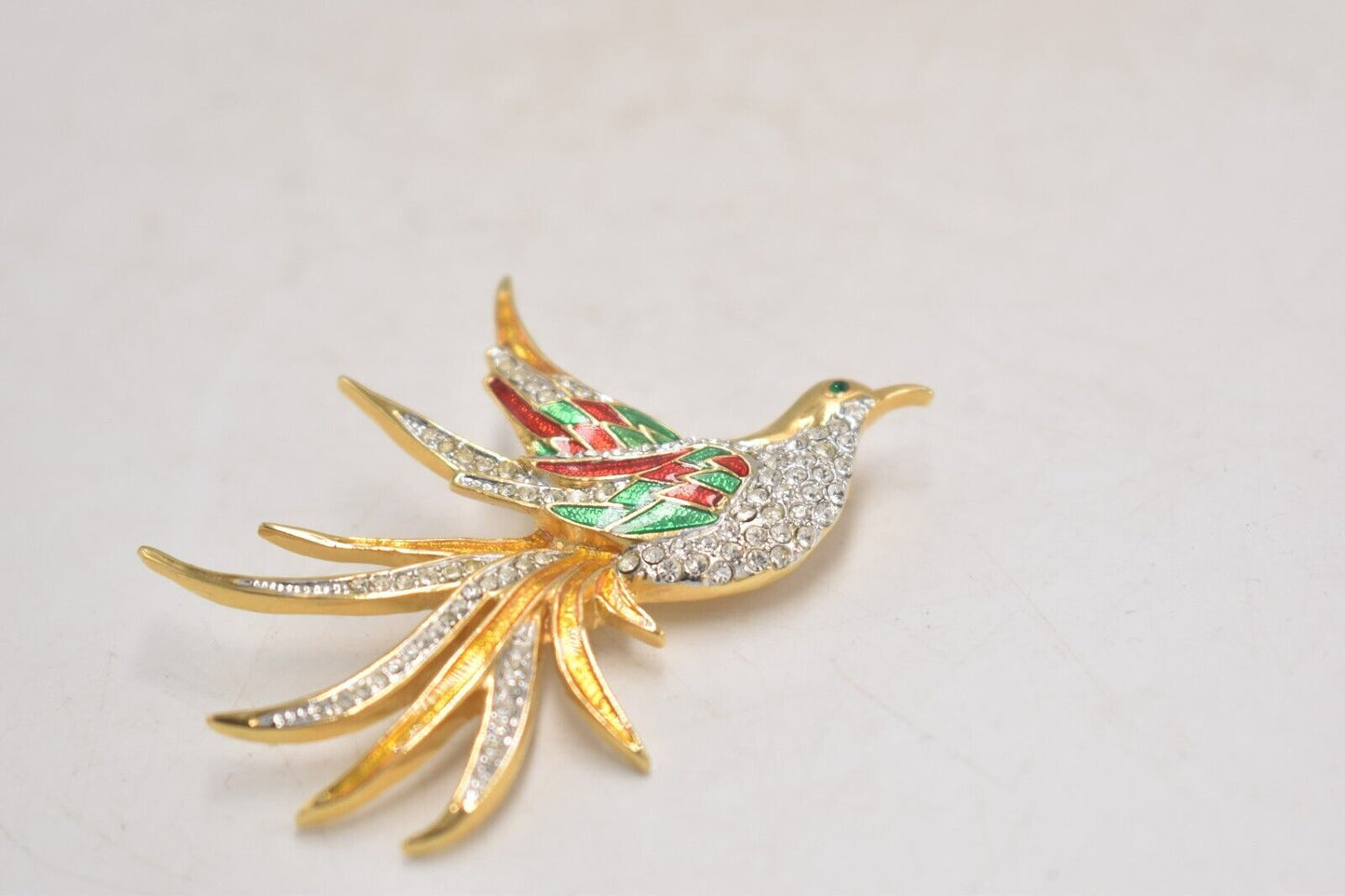 Vintage Seta Bird of Paradise Brooch – Gold Tone, Rhinestone & Enamel