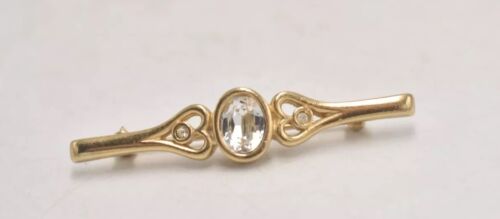 Vintage Gold Tone Diamante Bar Brooch