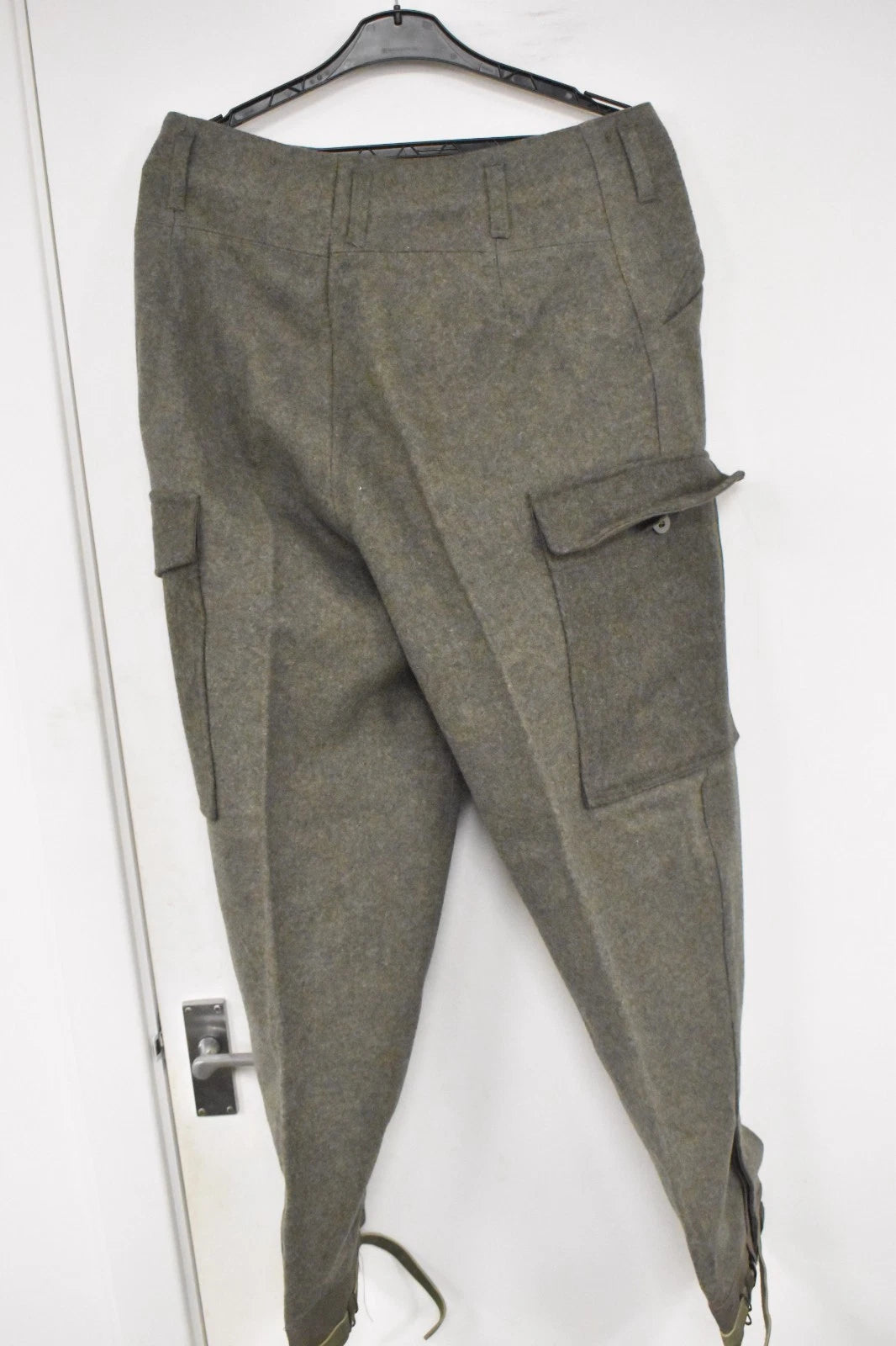 Swedish Army Olive Grey Wool Field Trousers 1947 Dated Leather Straps Military