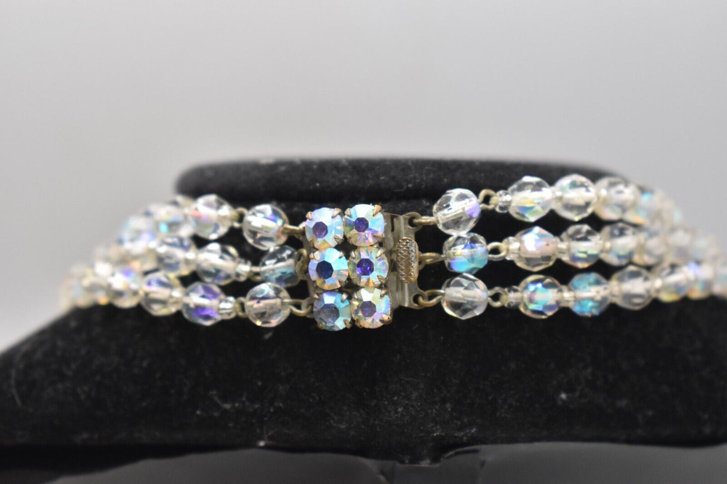 Vintage Exquisite Aurora Borealis Crystal Glass 3-Strand Choker Necklace – 1950s