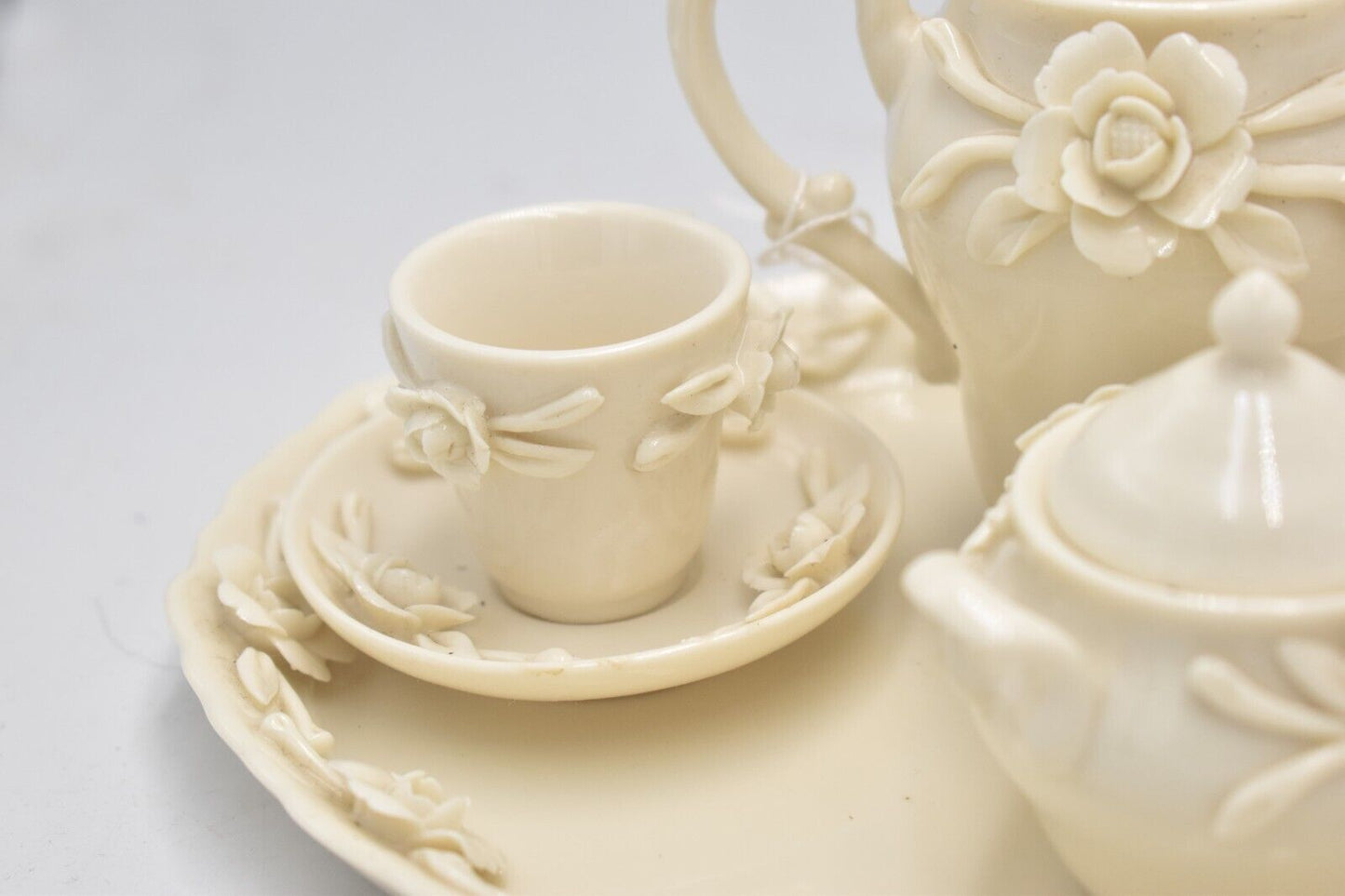 Vintage Miniature 3D Rose Cream Teapot Tea Set - Decorative Collectible - 10cm
