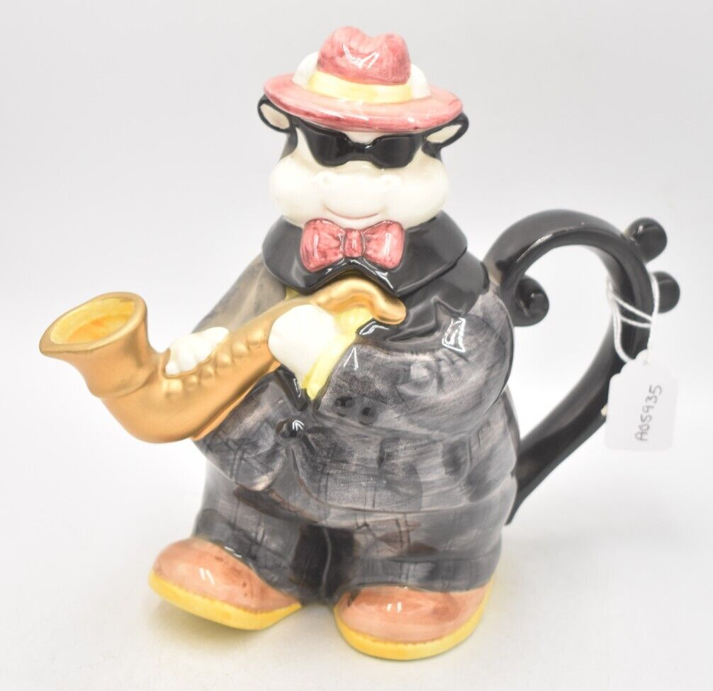 Vintage 1993 Fitz & Floyd Omnibus Saxophone Playing Cow Teapot – Decorative