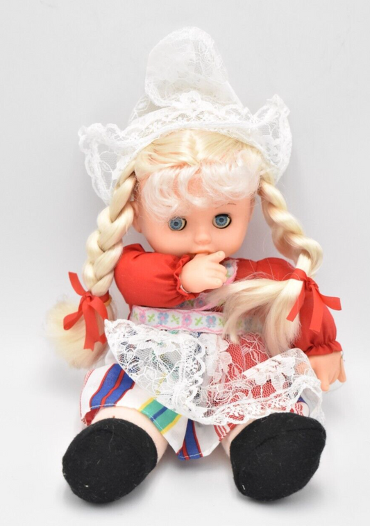 Vintage 1970's Thumb Sucking, Eyes Open and Close Doll Swiss Outfit, Soft Body