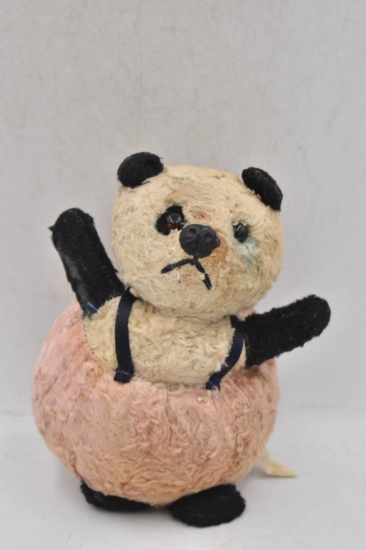 Vintage 1950s Chiltern Roly Poly Panda Teddy Bear 16cm Fabric Label Collectible