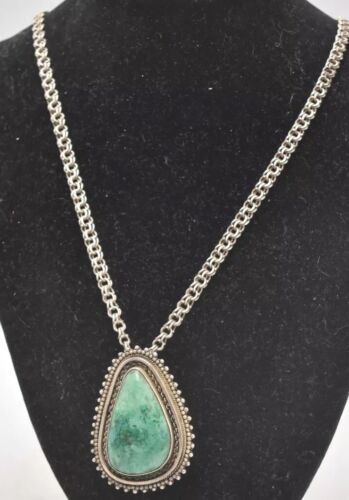 Vintage Sterling Silver 925 Necklace with Malachite Pendant 64cm