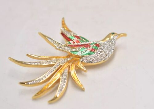 Vintage Seta Bird of Paradise Brooch – Gold Tone, Rhinestone & Enamel