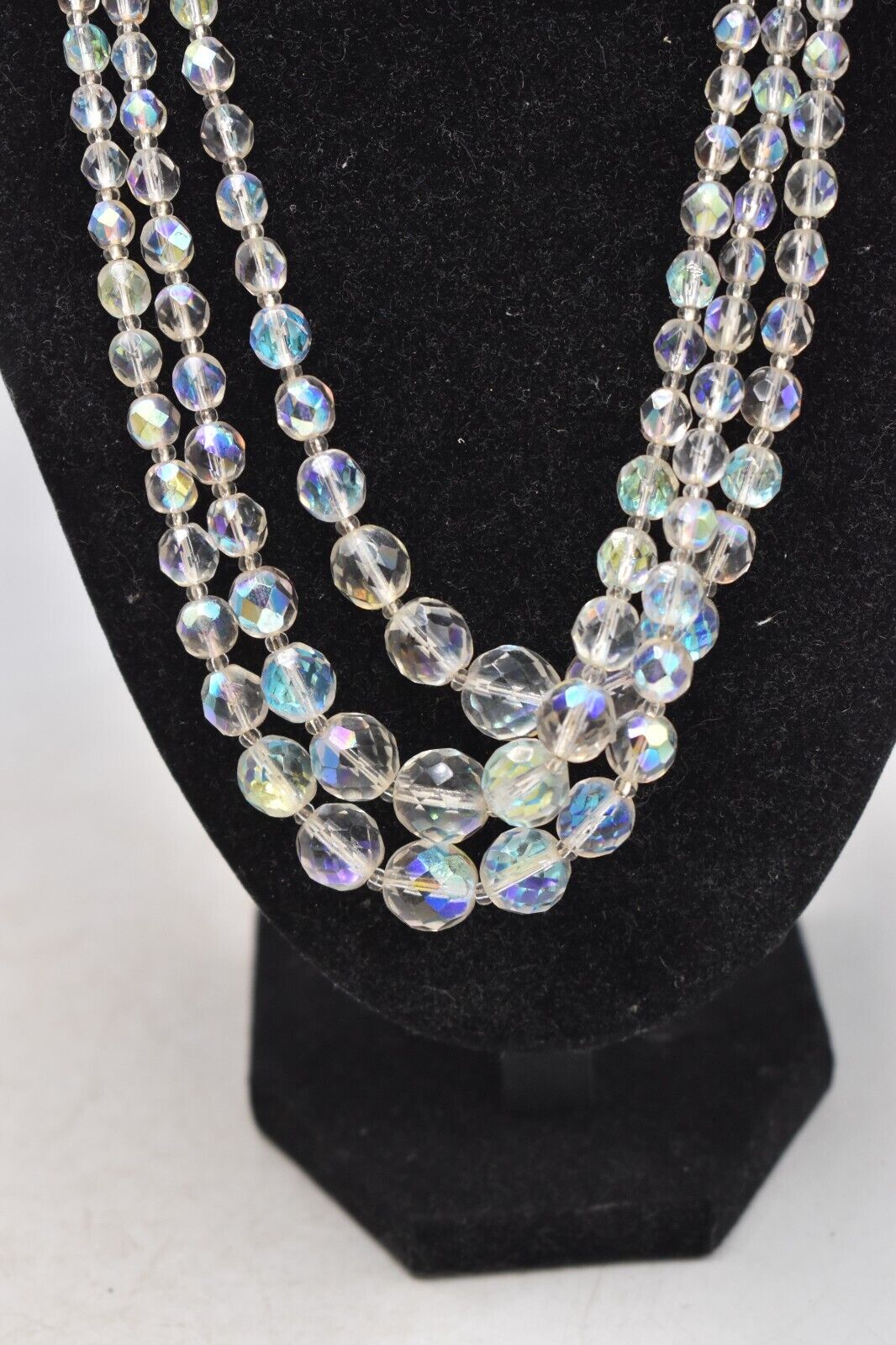 Vintage Exquisite Aurora Borealis Crystal Glass 3-Strand Choker Necklace – 1950s