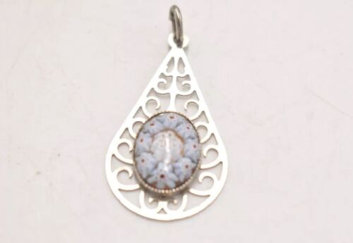 Vintage Millefiori Murano Glass and Silver Metal Teardrop Necklace Pendant