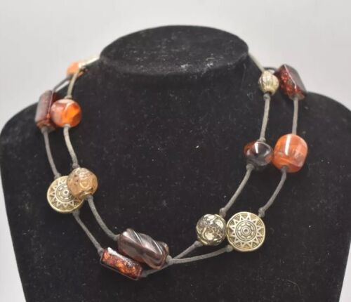 Vintage Retro Boho Multi-Colour Glass, Beaded & Metal Ladies Necklace – 38cm