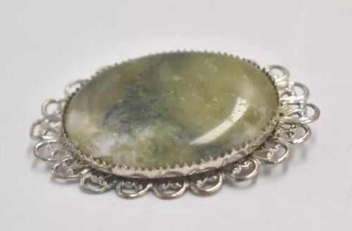 Vintage Serpentine and Silver Metal Large Oval Brooch – Costume Jewellery