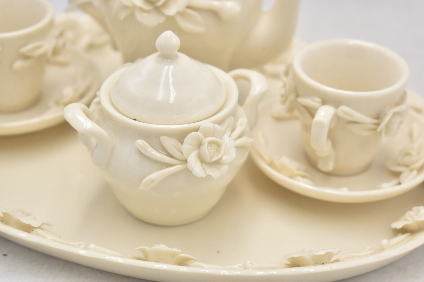 Vintage Miniature 3D Rose Cream Teapot Tea Set - Decorative Collectible - 10cm