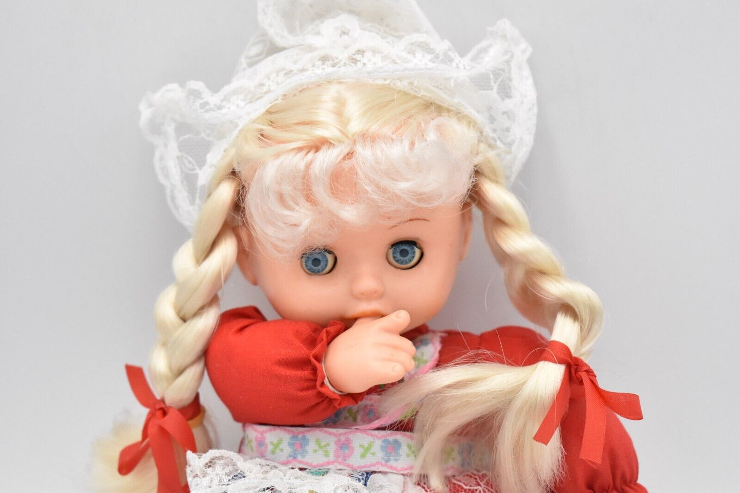 Vintage 1970's Thumb Sucking, Eyes Open and Close Doll Swiss Outfit, Soft Body