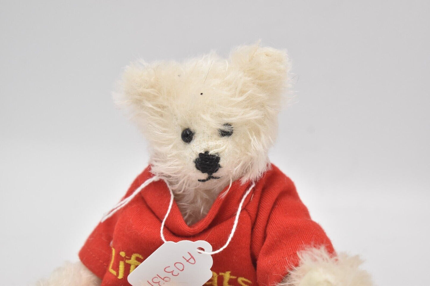 Vintage Artist Teddy Bear White Mohair Red Lifeboats Top Fully Jointed 18cm