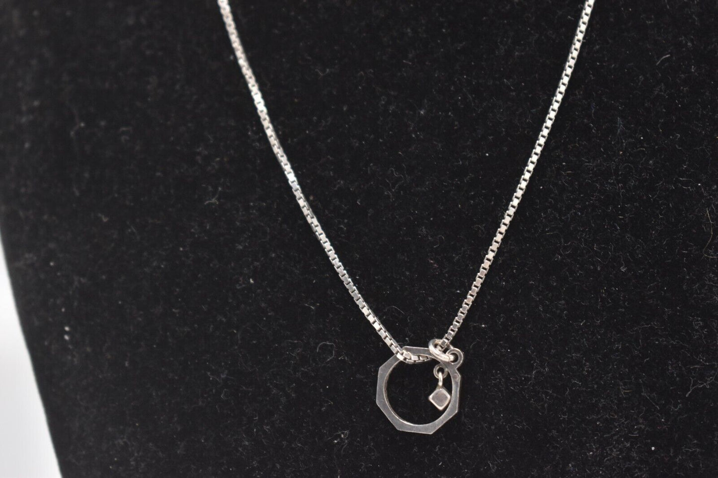 Vintage Sterling Silver 925 Black Agate Minimalist Pendant Necklace 42cm