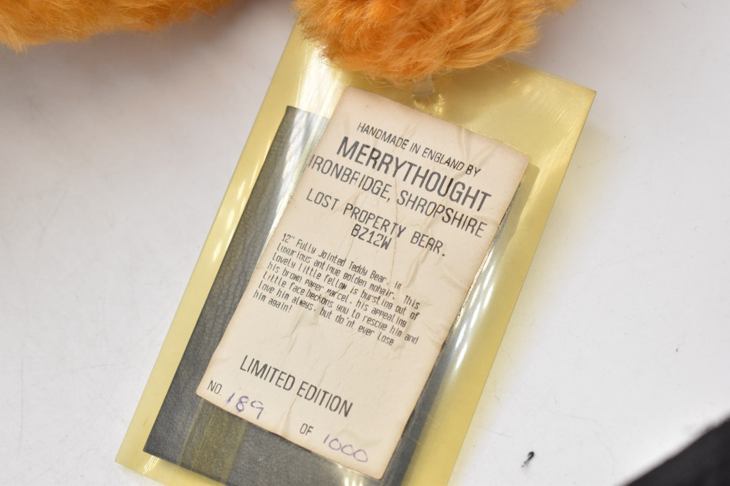 Merrythought Lost Property Mohair Teddy Bear Limited Edition