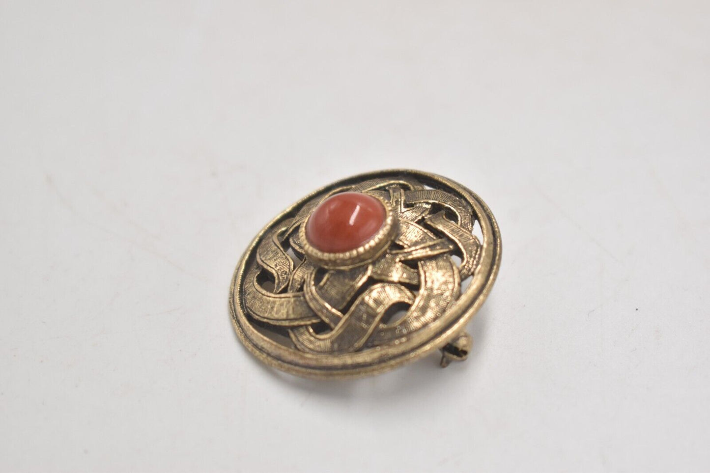 Vintage Celtic Knot Carnelian Brooch
