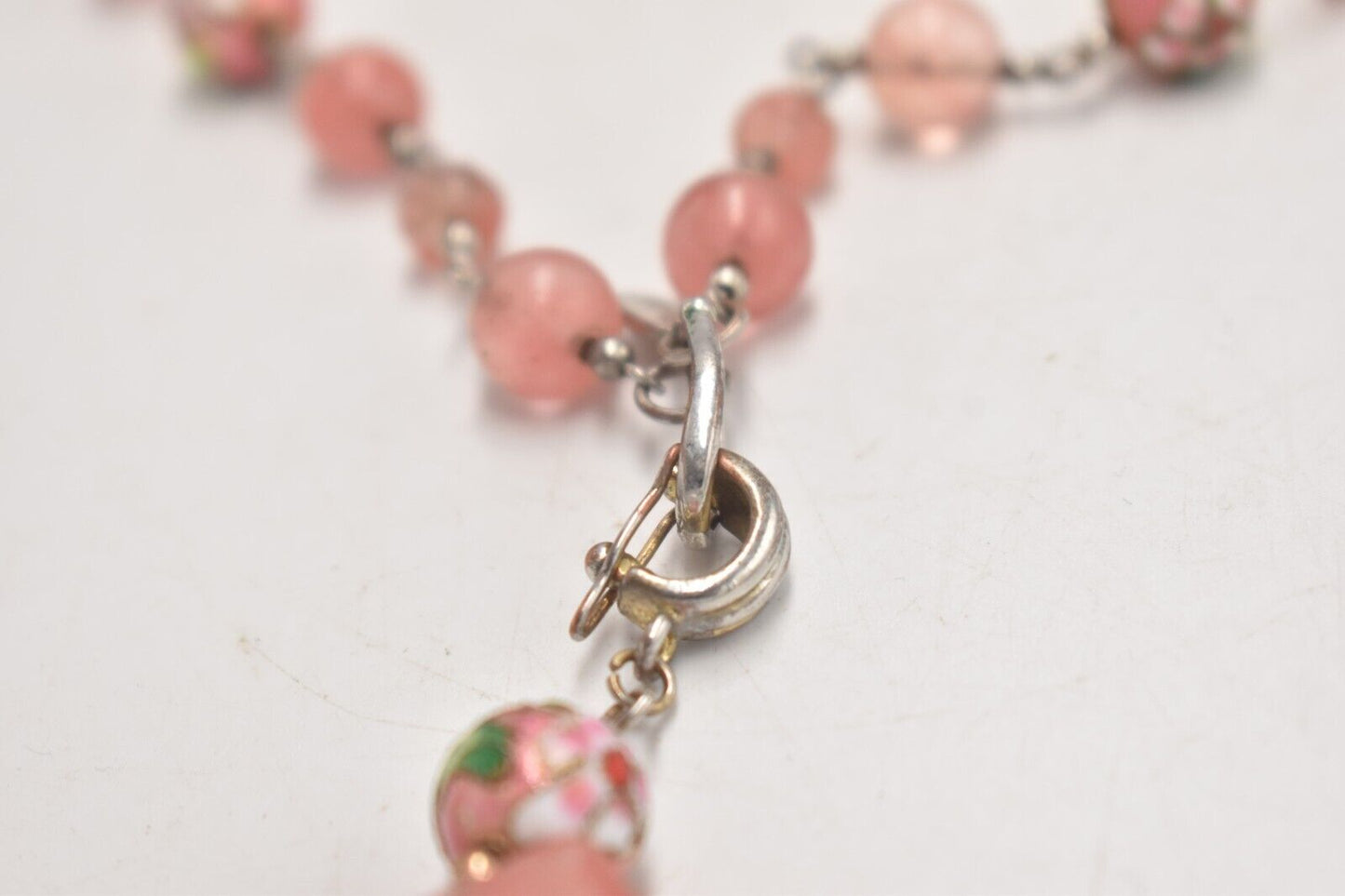 Vintage Cloisonné & Cherry Quartz Beaded Pendant Necklace – SR China