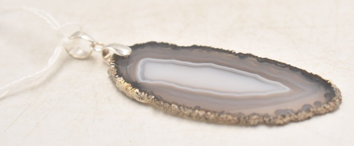 Vintage Sterling Silver 925 and Grey Agate Pendant