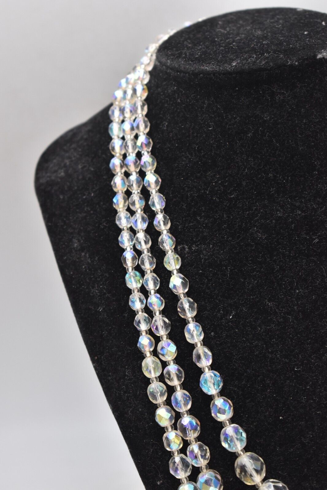Vintage Exquisite Aurora Borealis Crystal Glass 3-Strand Choker Necklace – 1950s