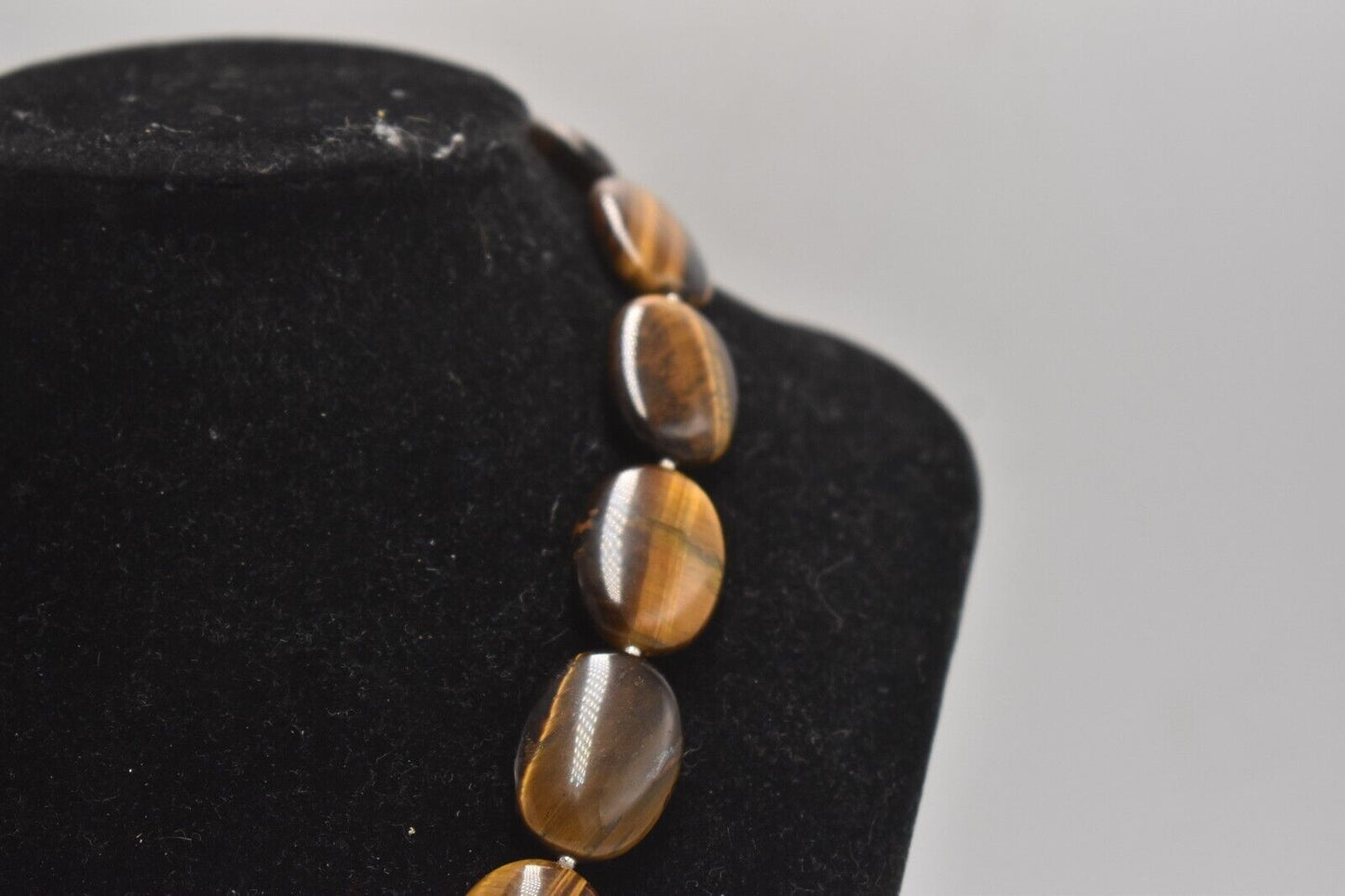Vintage Sterling Silver 925 Tiger Eye Statement Necklace 52cm
