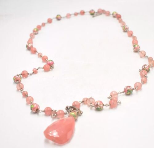 Vintage Cloisonné & Cherry Quartz Beaded Pendant Necklace – SR China