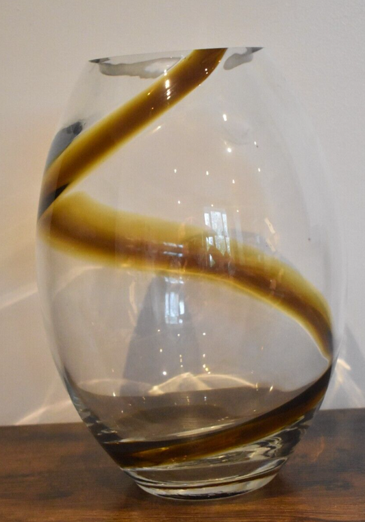 Vintage Polish Large Amber Swirl Vase 31cm Decorative