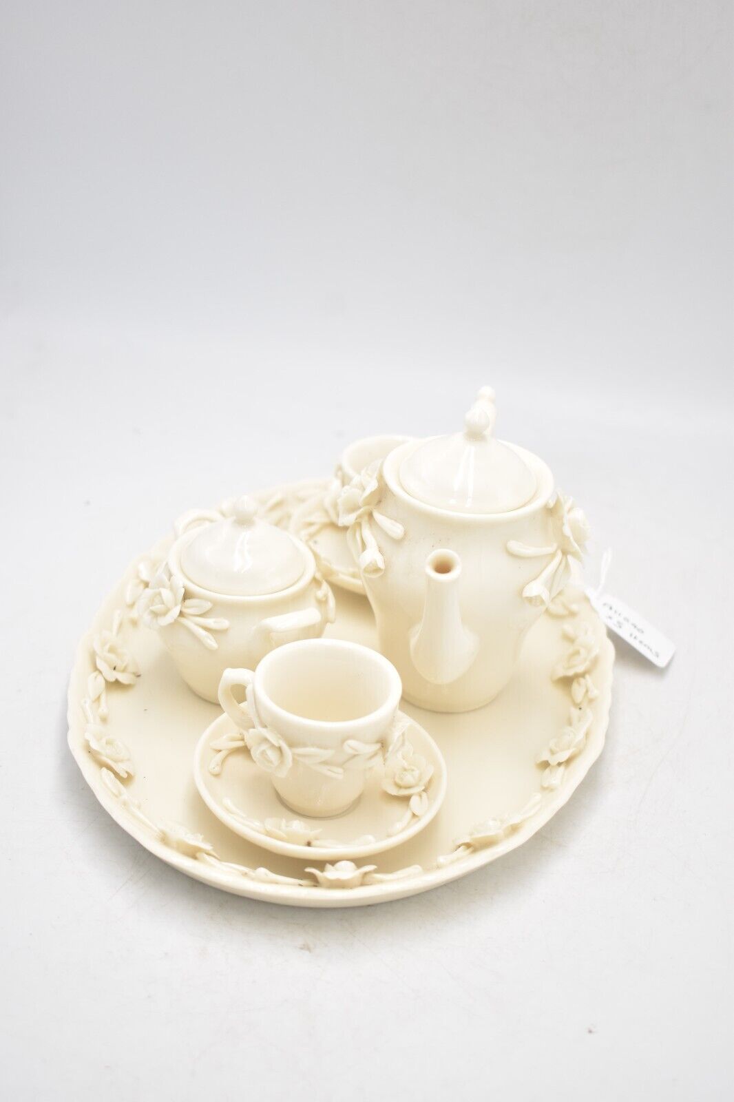 Vintage Miniature 3D Rose Cream Teapot Tea Set - Decorative Collectible - 10cm