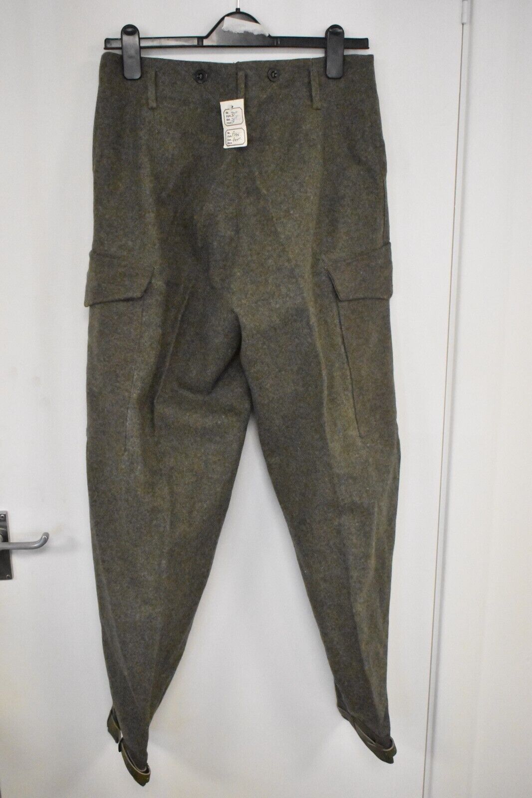 Swedish Army WWII Olive Grey Wool Field Trousers with Leather Straps Dated 1941
