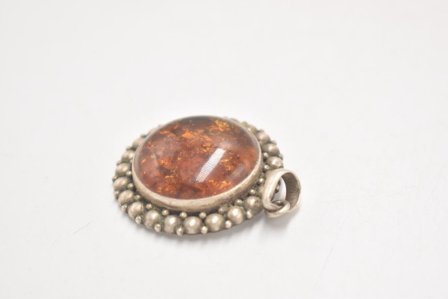 Vintage Sterling Silver 925 Amber Ornate Marcasite Necklace Pendant