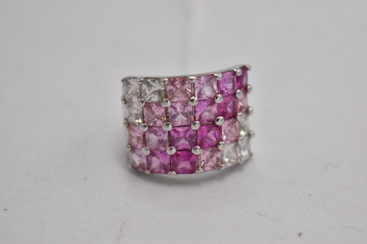Sterling Silver & Pink Cubic Zirconia Statement Ring – Size P 1/2