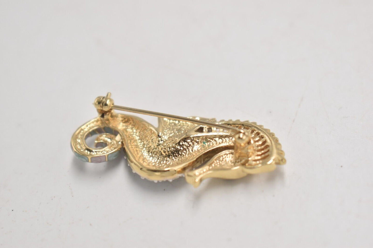 Vintage Seahorse Brooch – Rhinestone & Enamel – Costume Jewellery