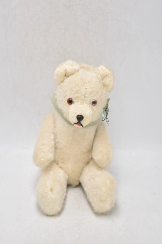1940s Vintage German White Silk Plush Stick Teddy Bear Tongue Rod Jointed 26cm