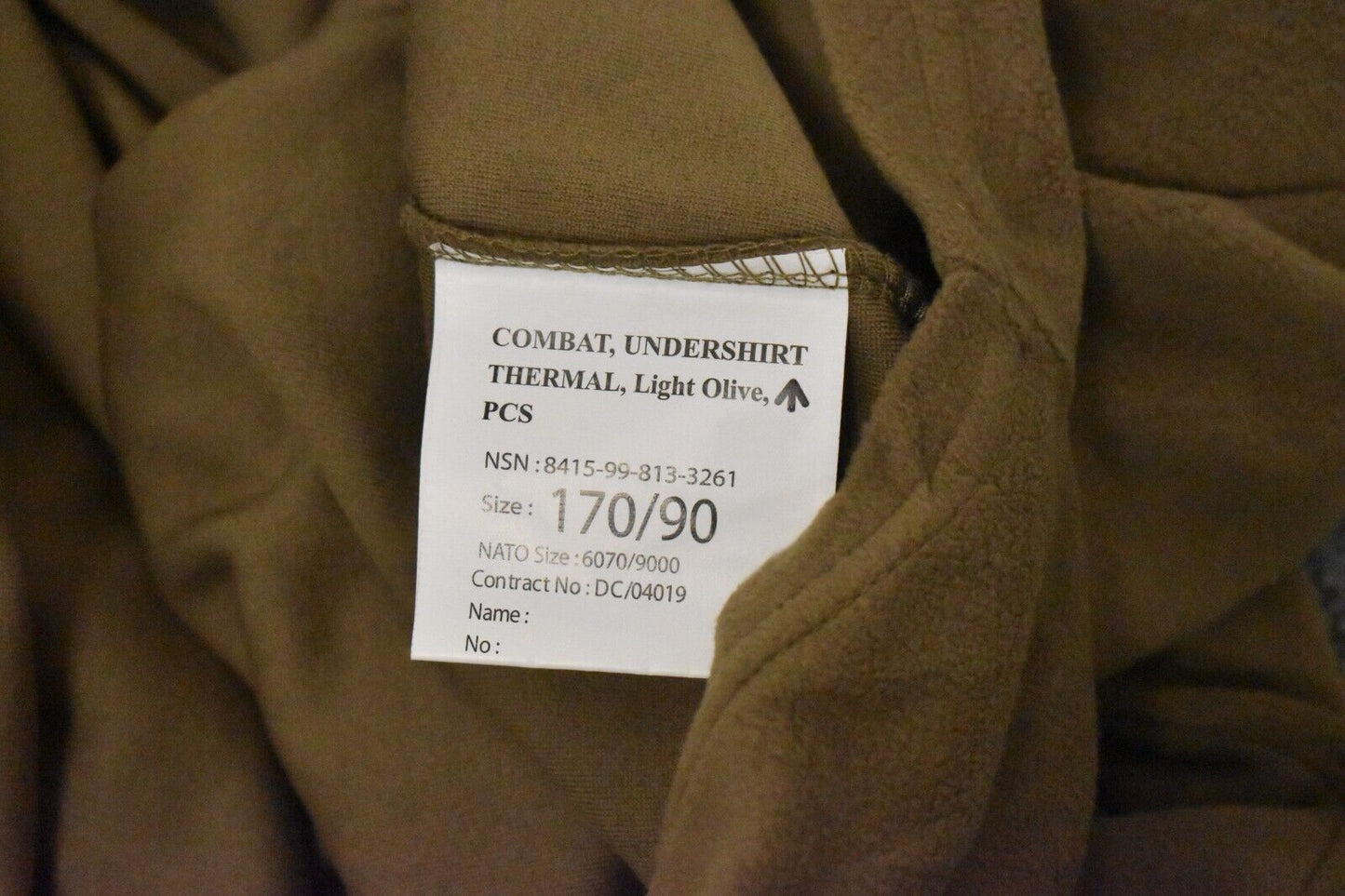 British Army Thermal Combat Undershirt – Light Olive Norgie – Size 170/90