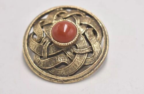 Vintage Celtic Knot Carnelian Brooch