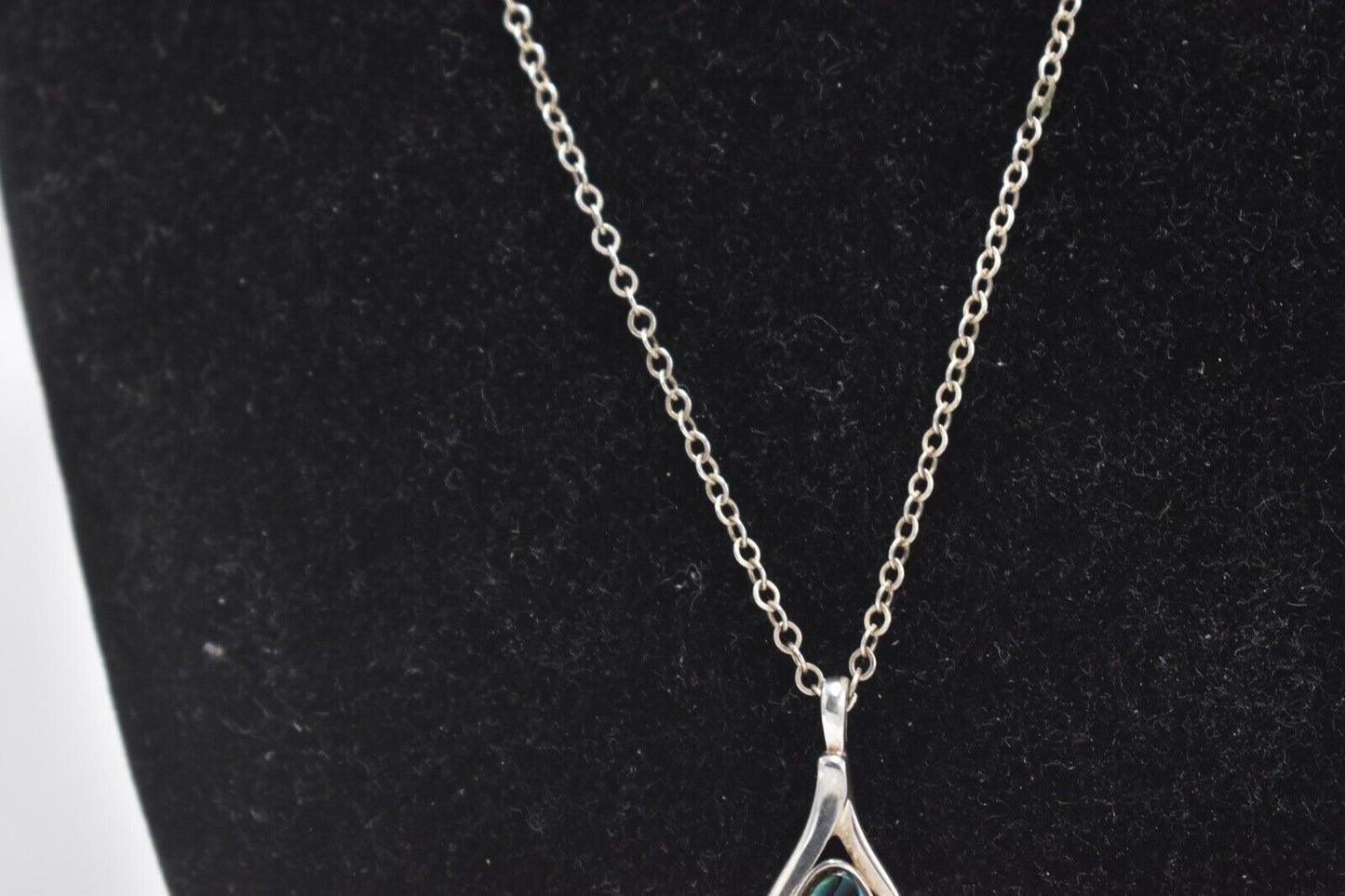 Vintage Sterling Silver 925 Mother of Pearl Abalone Modernist Pendant Necklace