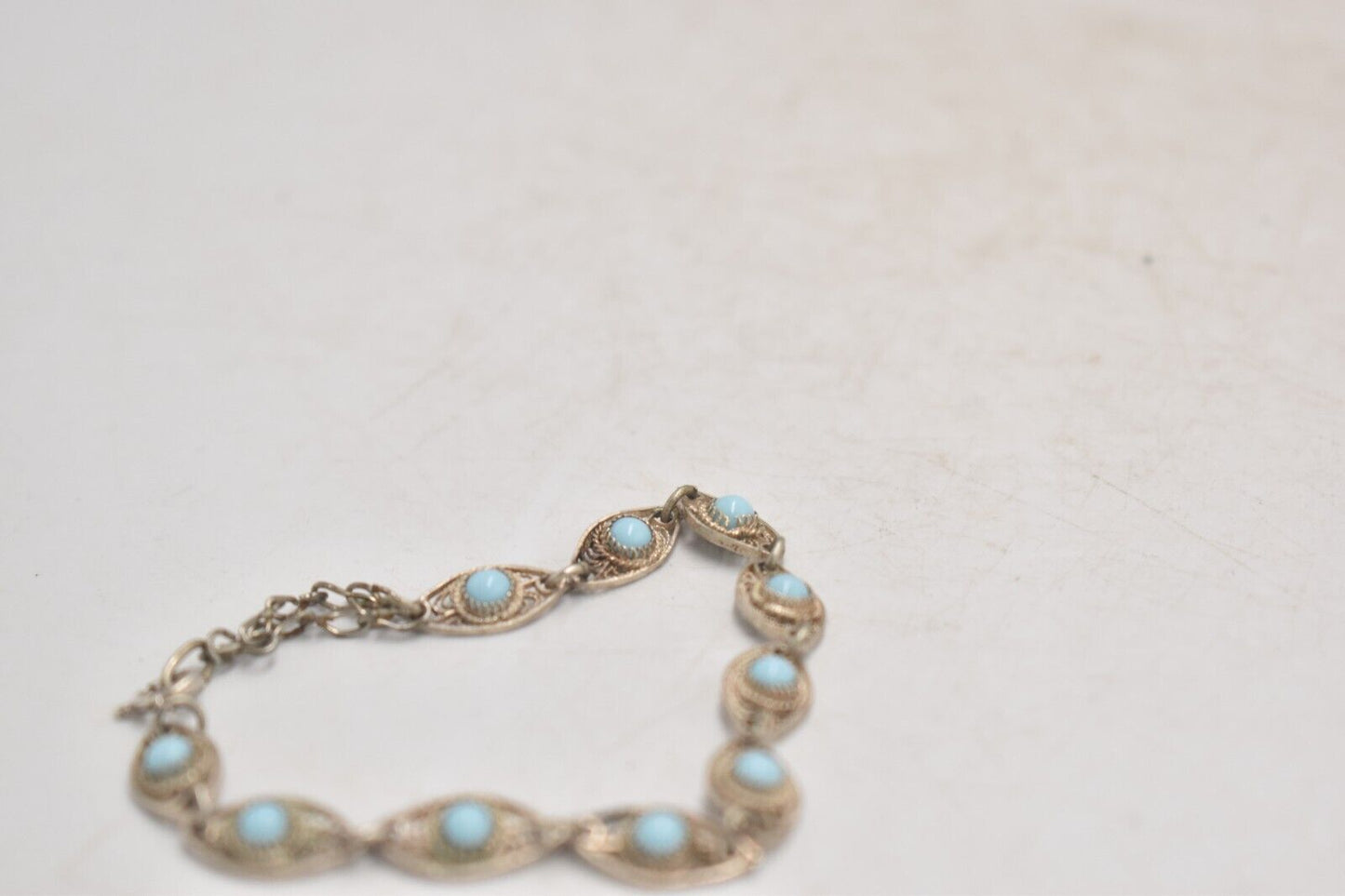 Vintage Silver Metal & Turquoise Boohoo Style Bracelet – 18cm