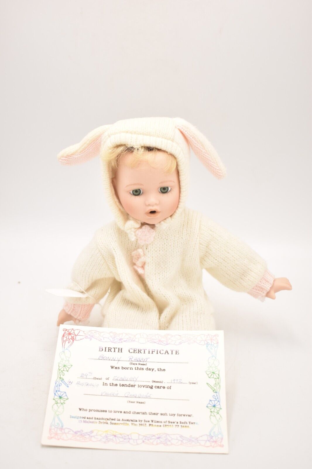 Vintage Sue Wilson Artist Porcelain Doll – Bonny Rabbit – 22cm