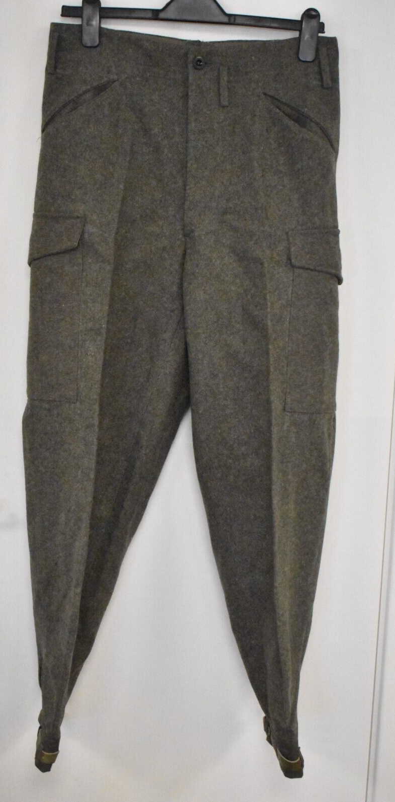 Swedish Army WWII Olive Grey Wool Field Trousers with Leather Straps Dated 1941