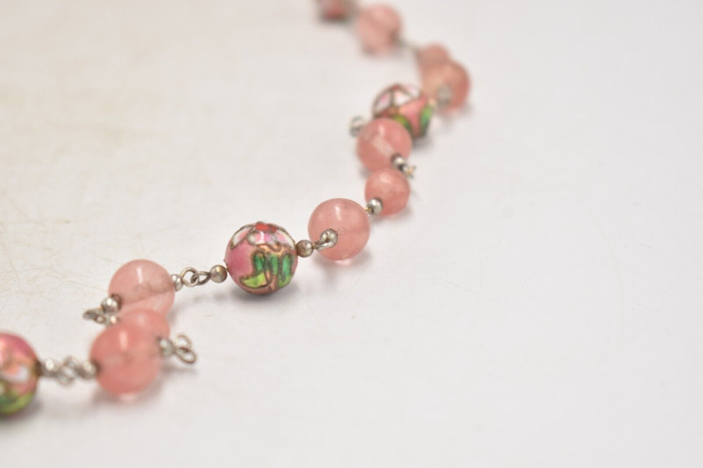 Vintage Cloisonné & Cherry Quartz Beaded Pendant Necklace – SR China